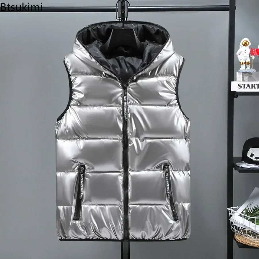 Men's Down Parkas New Mens Down Cotton Vest Coats Fashion Glossy Waterproof Warm Waistcoat Couple Outdoor Windbreak Parkas Vests Male Big Size6XL