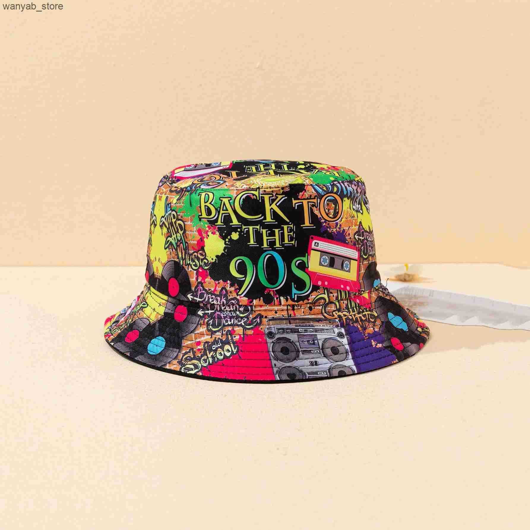 Wide Brim Hats Bucket Hats Classic retro nostalgia 90S double-sided fisherman hat fashion basin hat outdoor riding fishing visor L240910