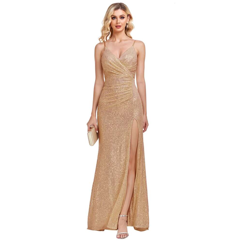 Neck Sequin V Prom Long Split Mermaid Formal Dresses for Women Sparkly Spaghetti Straps Evening Gown prom