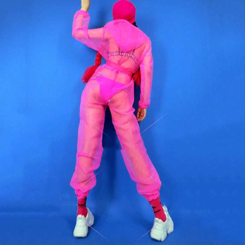 Women's Swimwear Hip Hop Performance Come Female Nightclub Bar Dj Bikini Fluorescent S-Through Hoodie Jazz Dance Dress DNV13591 H241130