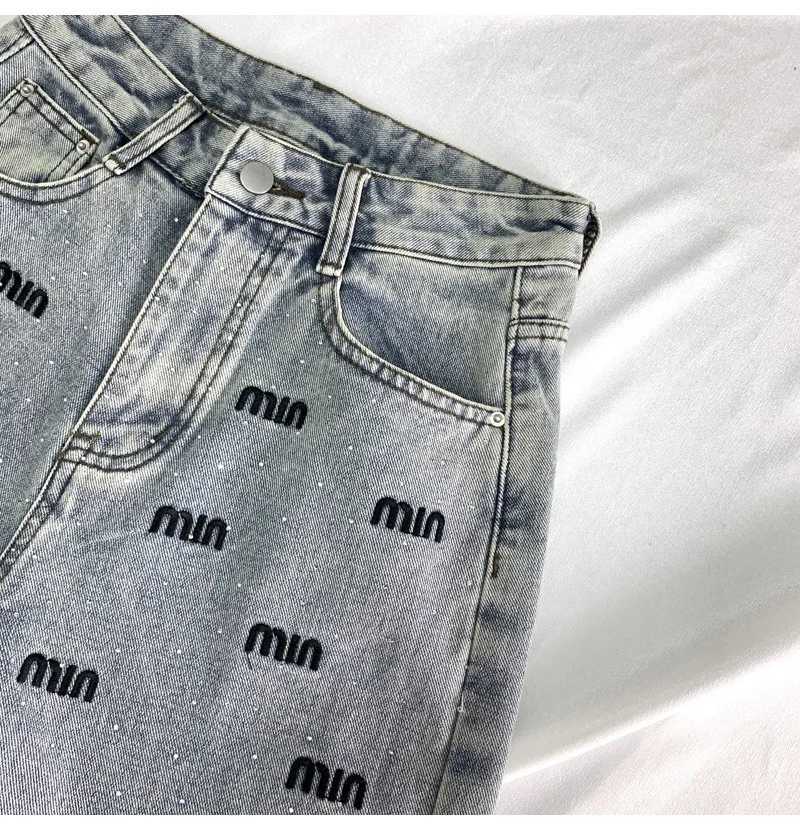 Women's Jeans Y2K Narrow Shine Diamond High Waist Cowboy Straight Leg Pants Suitable for Womens Winter New Fashionable Slimming Wide Leg Pants H2