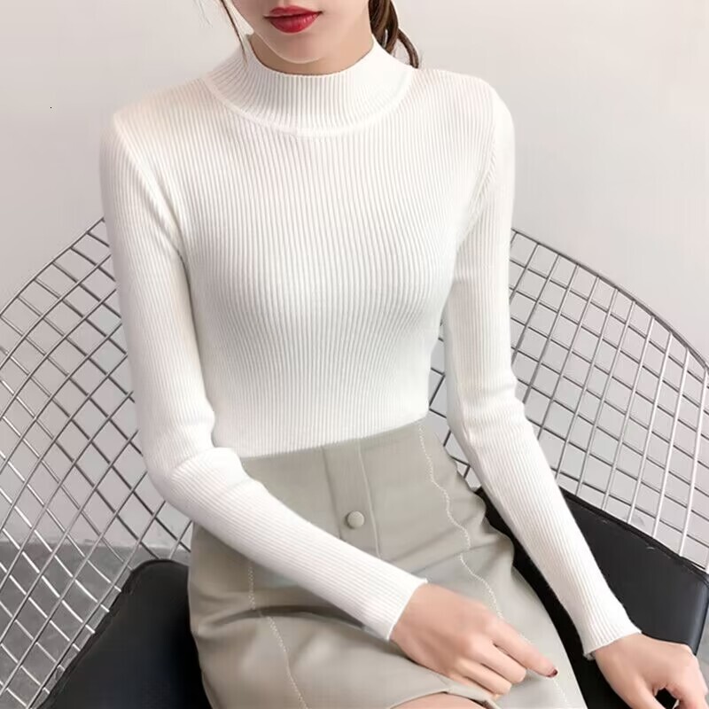 New semi high neck bottom women's long sleeved inner layer new pullover versatile slim knit designer sweater