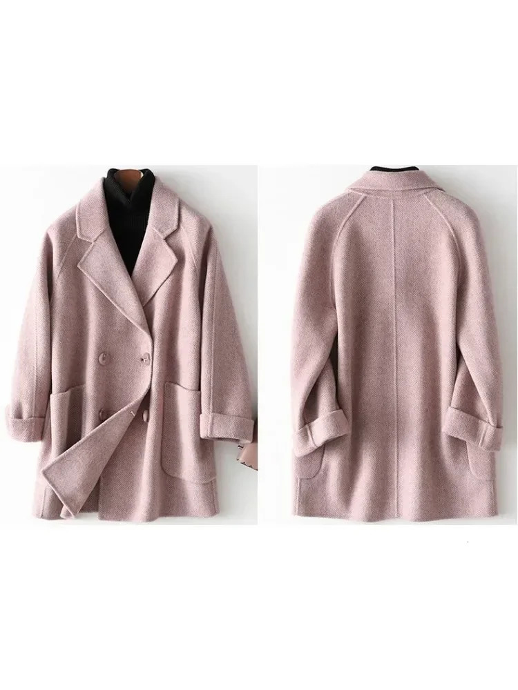 Winter Wool Coats Fashion Overcoat Female Elegant Solid Thick Woolen Coat Double Breasted Long Jackets Office Trench Women 241121