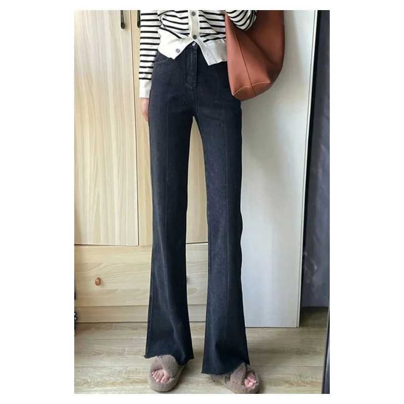 Women's Jeans Fashion Strt Blue Washed Micro Flared Jeans Womens 2024 Summer New Loose Elastic Harajuku Korean Casual High Waist Straight Jeans H