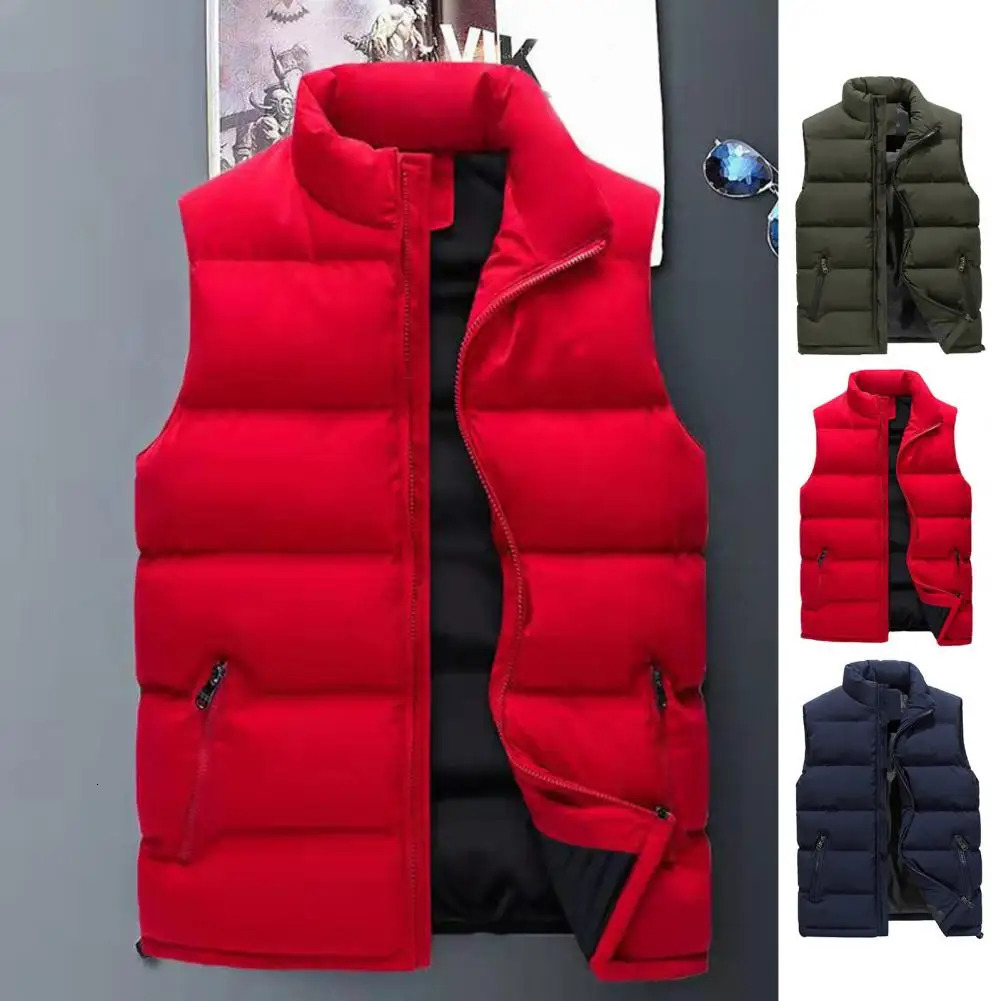 Men Puffer Vest Classic n Waterresistant Mens with Stand Collar Zipper Placket for Outdoor 241129