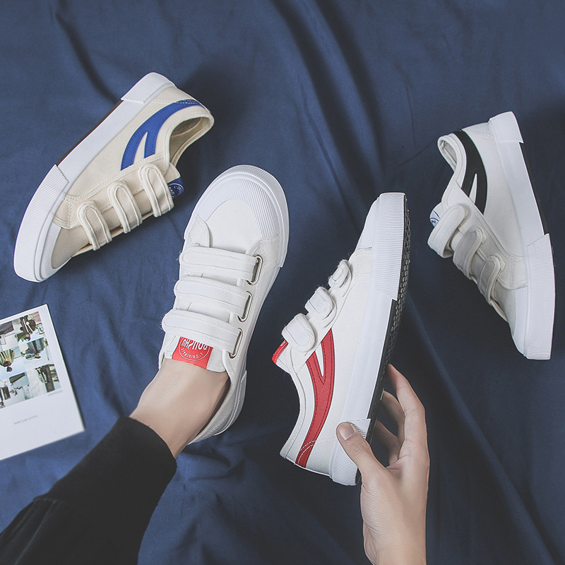 New Lazy Canvas Velcro Casual Board Adhesive Buckle Korean Edition Fashion White Shoes Single Foot Men's Shoes Designer Casual Shoes Versatile Bo