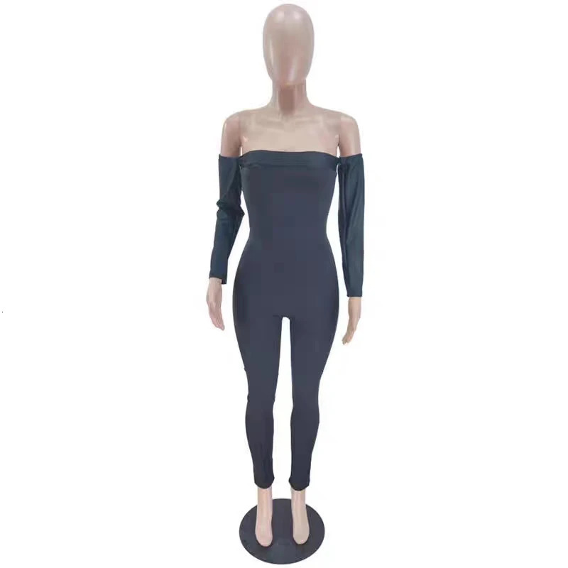 Women Fashion Bodycon Slim Fitting Jumpsuit Backless Long Sleeve Off Shoulder Autumn Winter Casual Outfit Ladies 241120