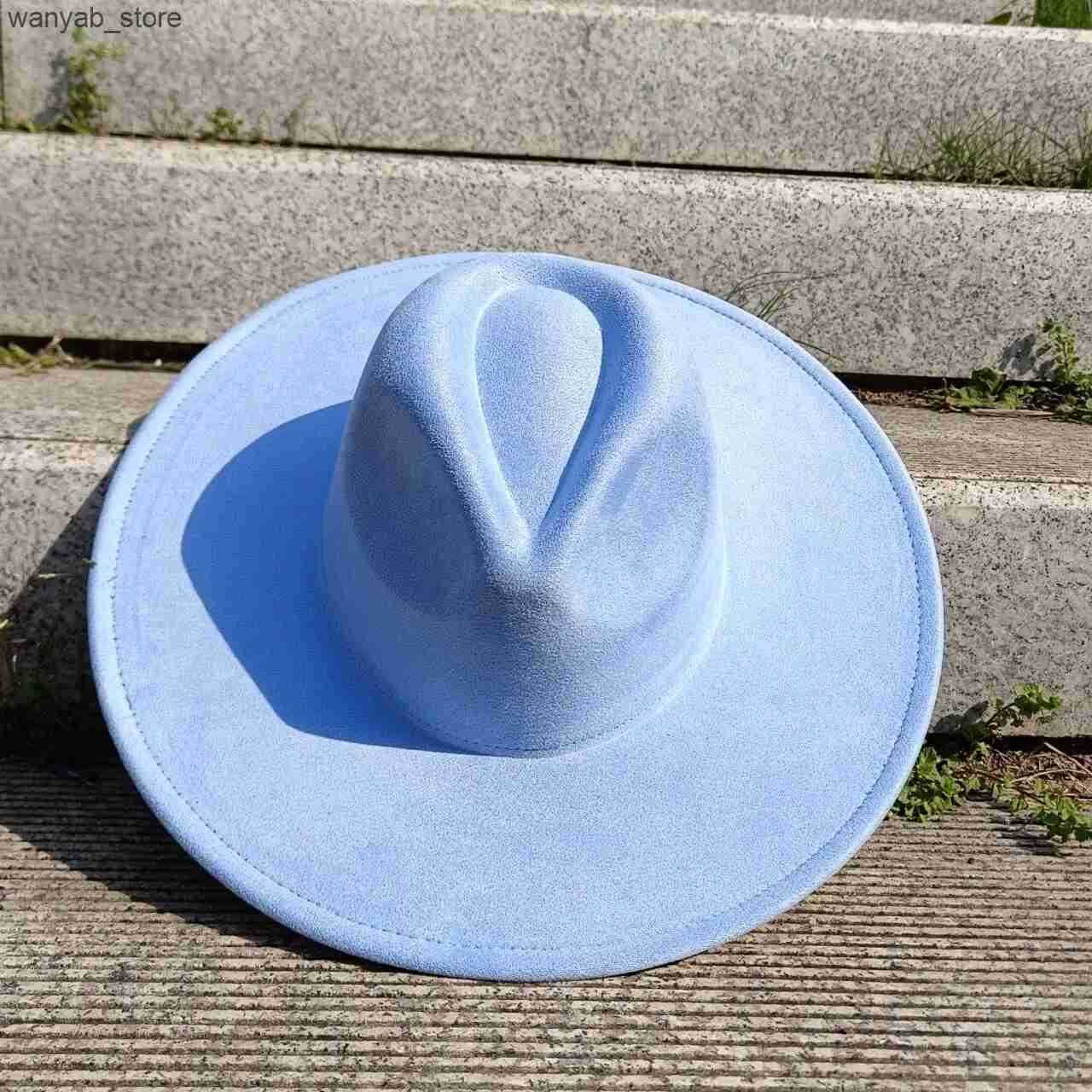 Wide Brim Hats Bucket Hats New Suede Fedora Hat 9.5cm Wide Brim Suede Hats for Women and Men Hand Sewn Autumn Winter Jazz Hat Fashion chapeau femme L2