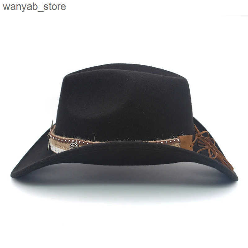 Wide Brim Hats Bucket Hats 3 Sizes Parent-child Men Women Kids Children Woolen Western Cowboy Hat Wide Brim Sunhat Party Travel Outdoor Cap Classical 