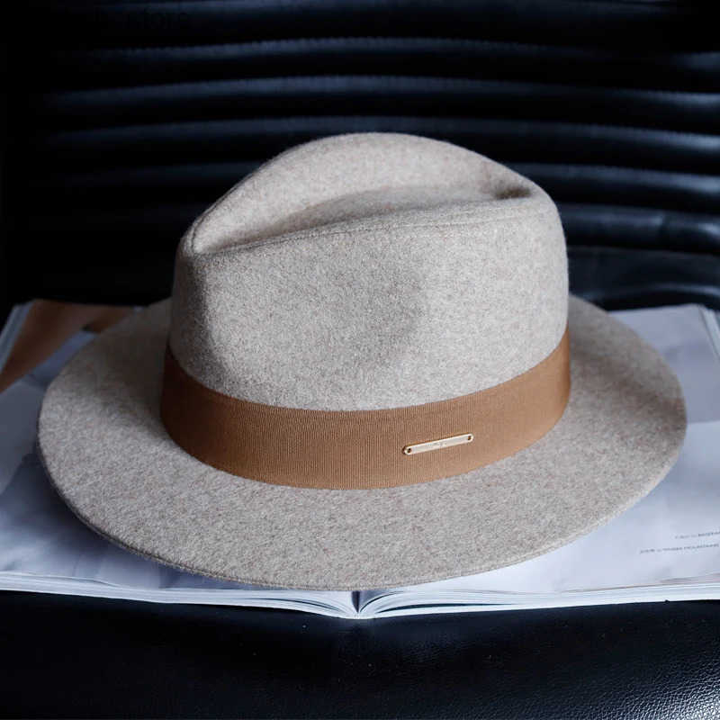 Wide Brim Hats Bucket Hats New Autumn And Winter White Woolen Top Hat For Men And Women With Big Head Round Flat Brim Felt Hat With Camel Top Hat L240