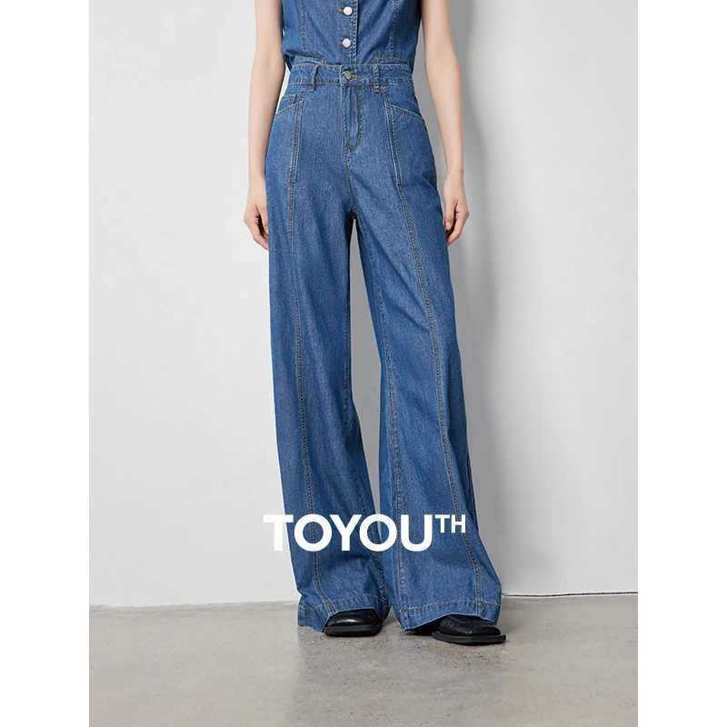 Women's Jeans TOYOUTH Womens Denim Jeans 2024 Autumn New Collection Splicing Wide Leg Stright Towing Versatile Pants H241130