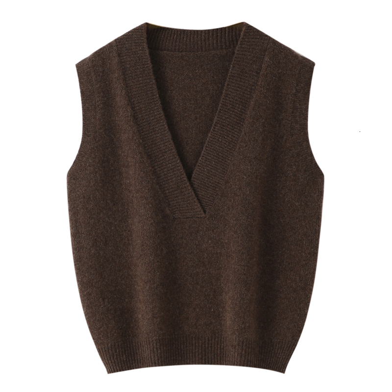 Women's V-Neck Waistcoat Autumn Winter Office Lady Simple Style Cashmere Sweater 100% Merino Wool Knit Sleeveless Pullover