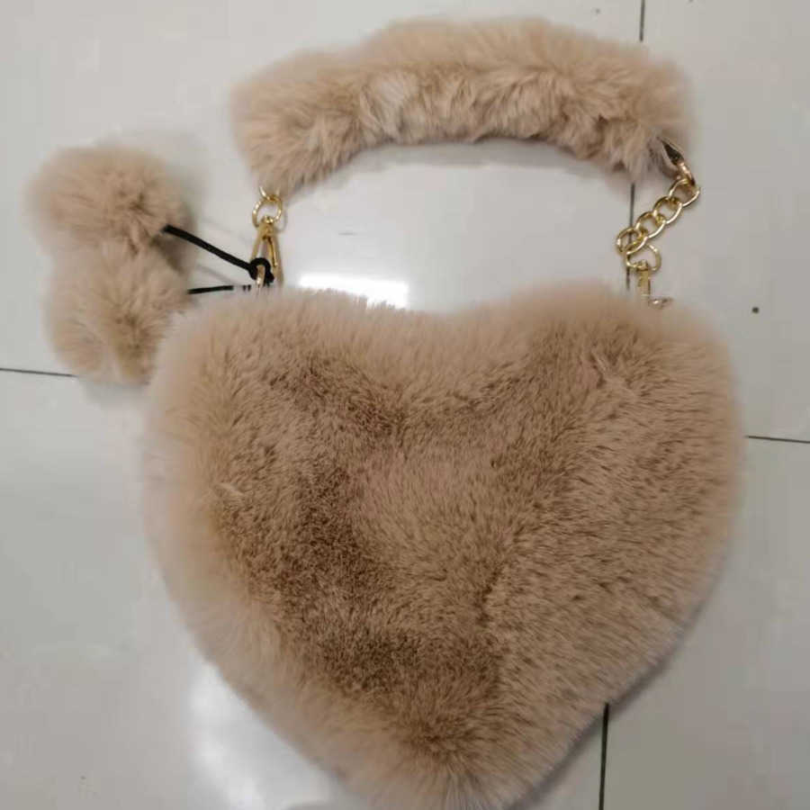 Fashion Plush Heart-shaped Designer Bag WoMens Handbag Diagonally Crossed Hand Tote Bag Peach Heart Fur Coin Purse 241104