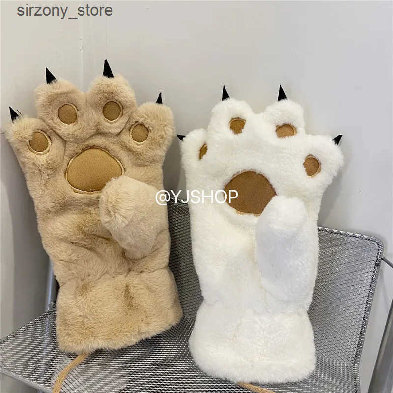 Mittens Women Gloves Bear Palm Paw Animals Plushclaw Glove Winter Fluffy Cat Paw Full Finger Gloves Keep Warm Lovely Soft Furry Mittens J241130