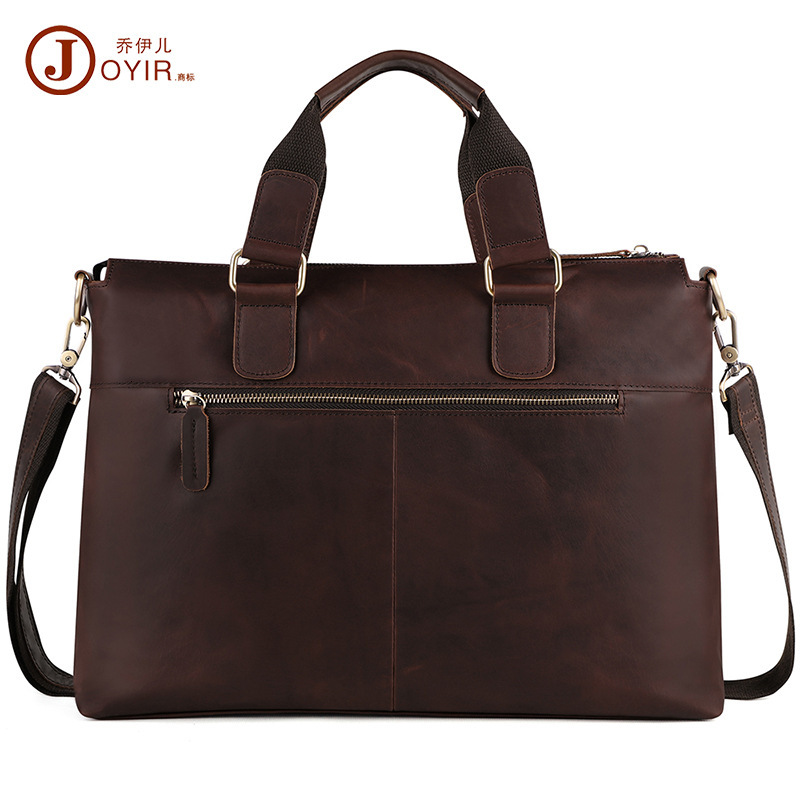Crazy Horse Leather Business Fashion Briefcase Large Capacity Crossbody Bag Men's Handbag