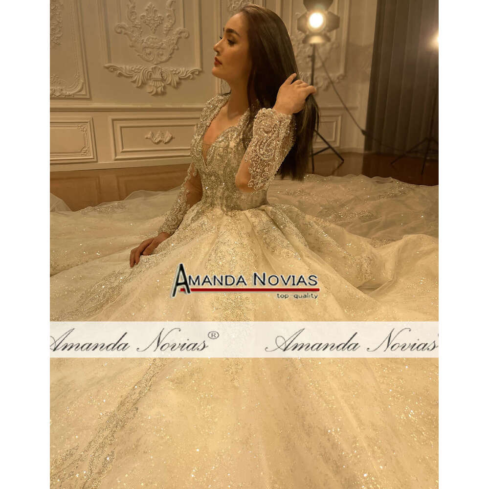 Customized Long Train Wedding Dress Lace