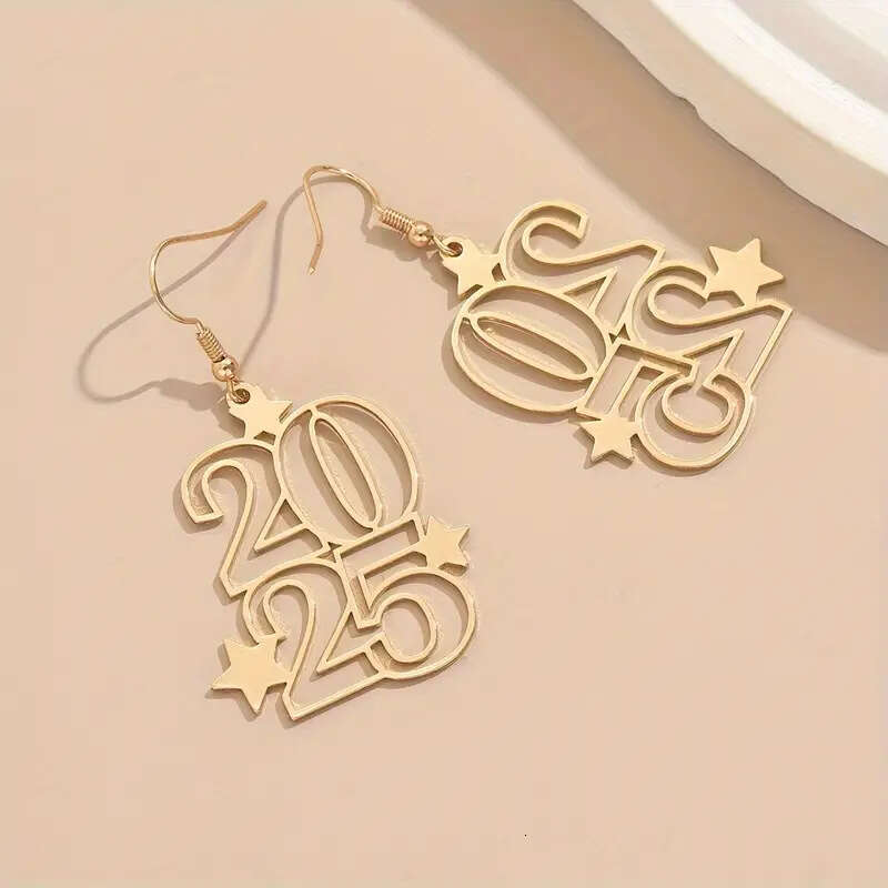 Digital Creative Fashion Boho Style 2025 Gaanized Design New Year Earrings Straight Hair