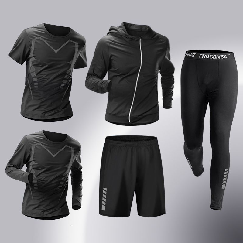 5Pcs Men's Compression Sportswear Suit GYM Tight Sports Yoga Sets Workout Jogging MMA Fiess Clothing Tracksuit Pants Sporting