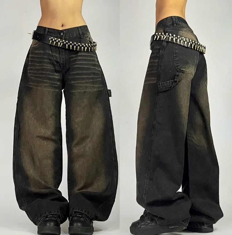 Y2K Fashion Harajuku Washed Old Baggy Jean Street Vintage Hip Hop Leisure Gothic High Waist Wide Leg Pants 241121