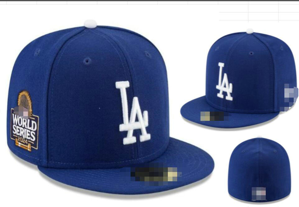 Baseball Dodgers 2024 Mens Baseball Team 2024 World Series Champions Full Closed Caps Summer Letter Bone Black Color Casual Sport Flat Fitted Hats a