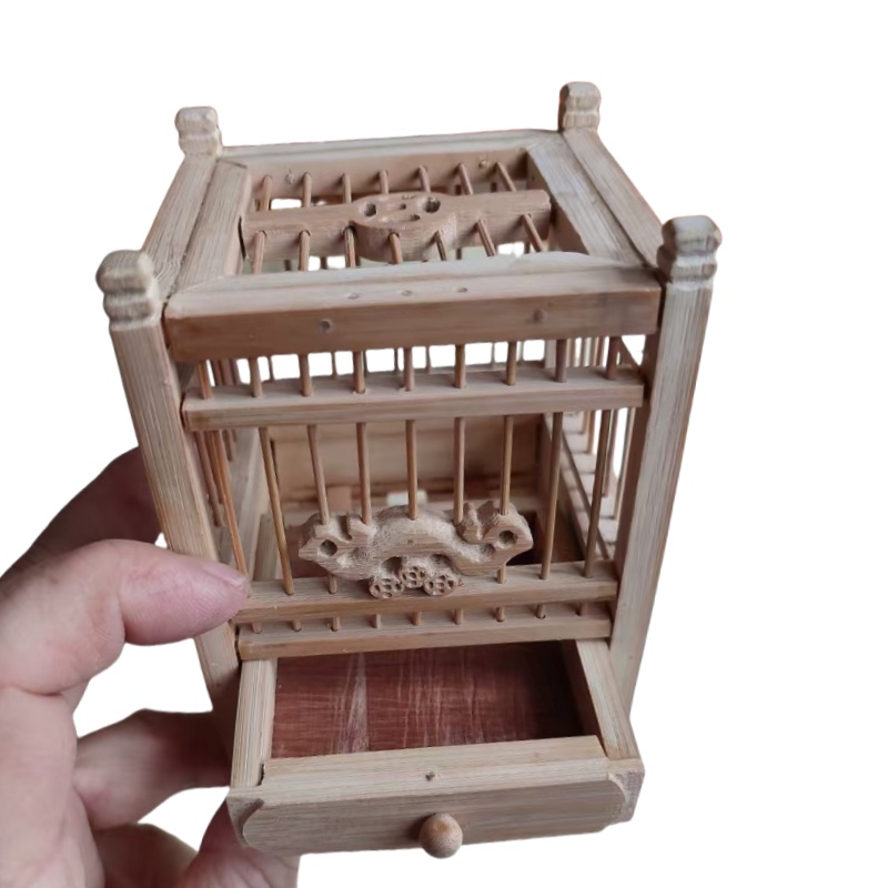 Handmade Wood Carved Cricket Cage - Artisanal Grasshopper Enclosure with Mortise & Tenon Construction
