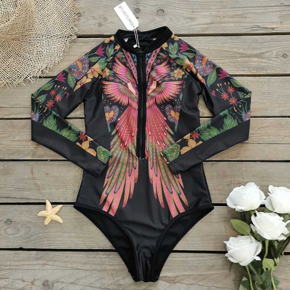 Women's Swimwear Surfing sports swimsuit one-piece long Slves womens swimsuit skeleton zipper high-quality swimsuit Halloween is coming H241130