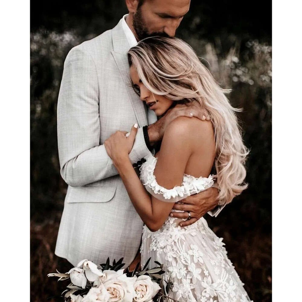 Gown Dresses Bridal Boho Wedding Off The Shoulder Strpas Tulle Lace Applique Sweep Train Custom Made Plus Size Garden Country Vestidos De Novia 666030