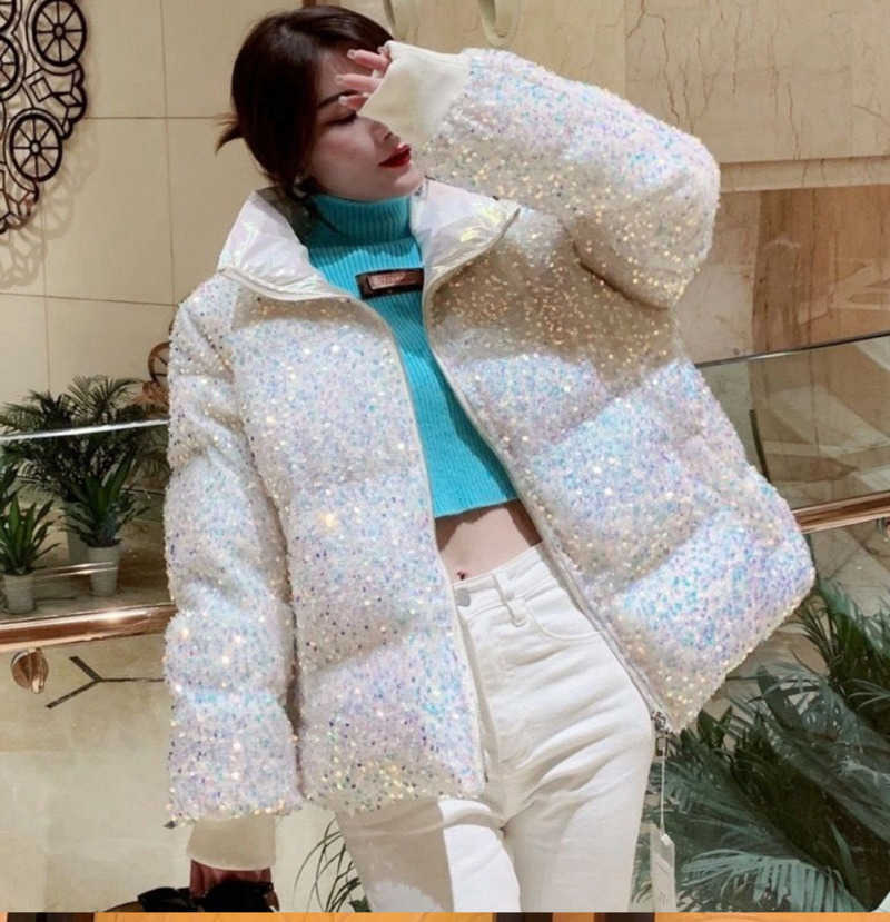 Parkas Women's Down Sequin Down Cotton-Padded Women 2024 New Trend Cotton-Padded Winter Short Bread Network Red Coat Coat Korean Version Loose Y2