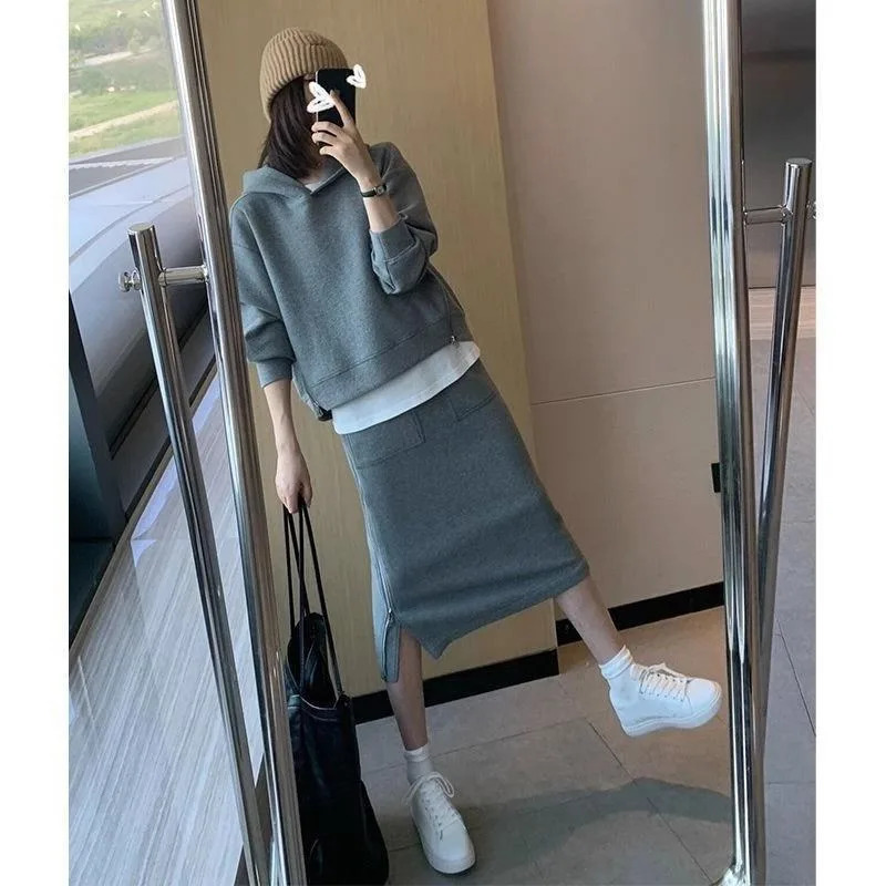 Fashion Simple Women Dress Sets Daily Casual Comfortable Loose Long Sleeve Harajuku Basic Ladies Autumn Winter Clothes 241129