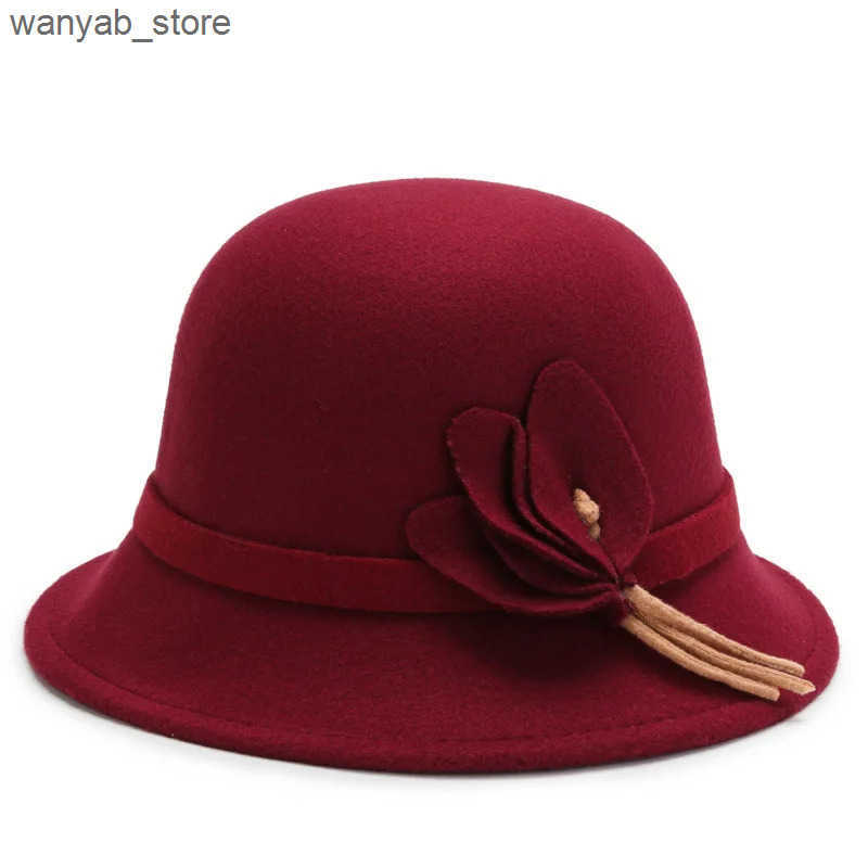 Wide Brim Hats Bucket Hats Elegant Wool Boater Flat Top Hat For Women Autumn Winter Woolen Jazz Cap Wide Brim Fedora Hat Classic Bowler Gambler Top Ha