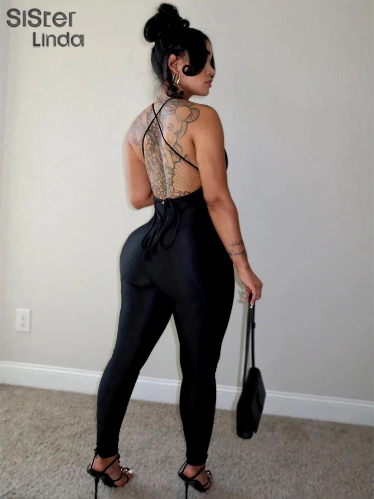 Womens Hanging Neck Low Cut Open Back Sexy Jumpsuit in Spring 2024 European And American Style Nightclub 241120