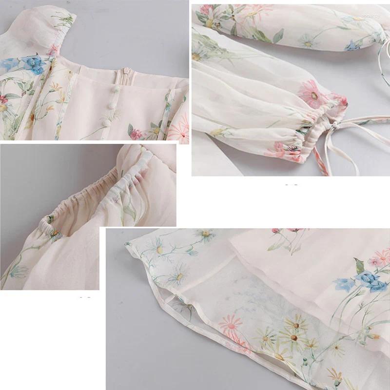 Casual Dresses 2024 Summer Korean Style Floral Evening Party Chiffon Long Sleeve Beach Midi Fairy Dress Vestidos De Ocasion Formales