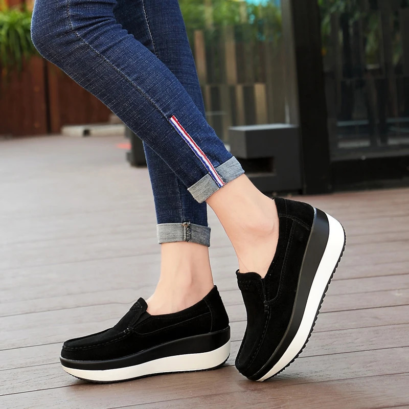 Women Flat Platform Loafers Ladies Elegant Suede Leather Moccasins Shoes Woman Slip On Moccasin Womens Blue Casual 241126