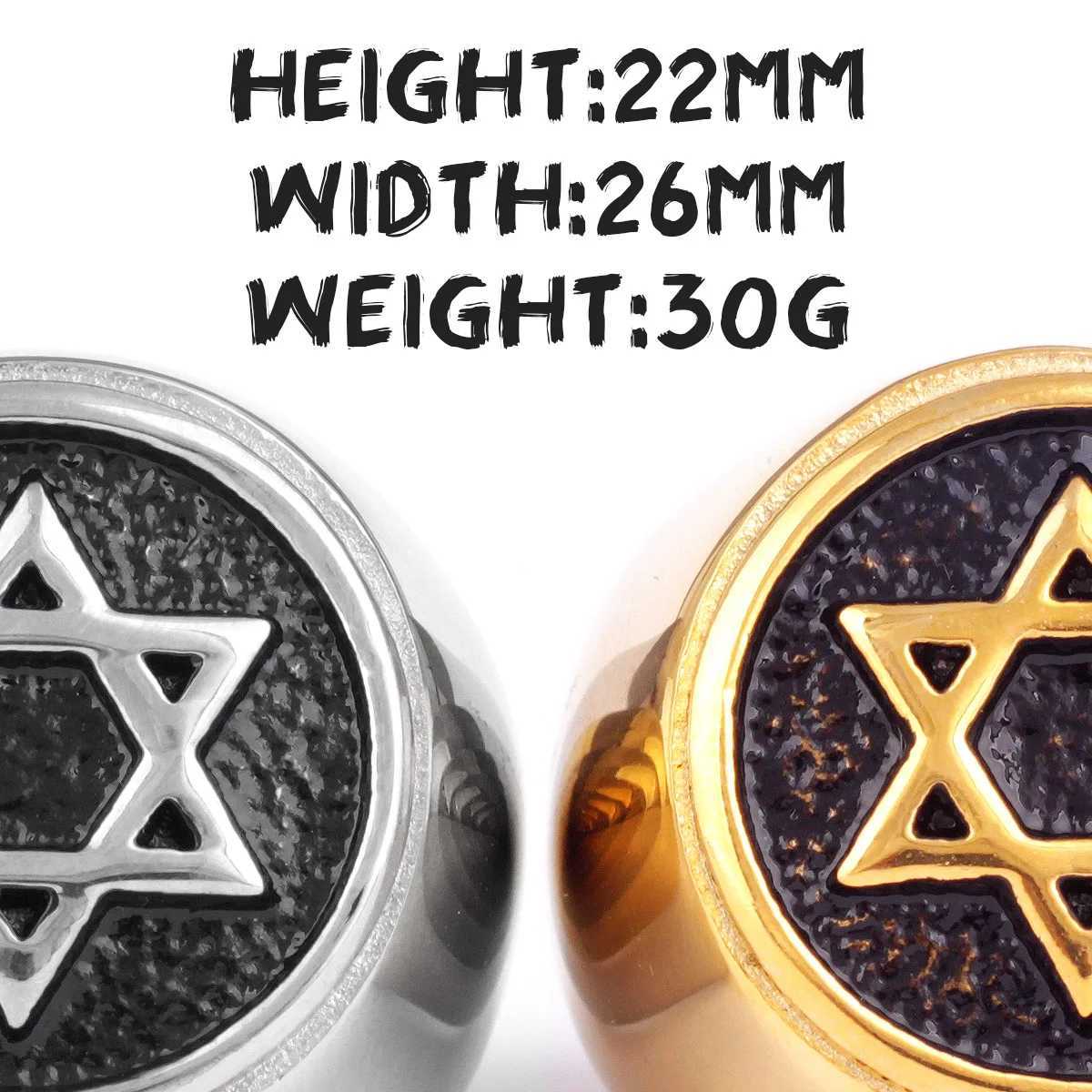 Band Rings Jewish Hexagonal David Star Stainless Steel Mens Ring Punk Hip Hop Mens Bicycle Jewelry Creative Gift Wholesale J240429