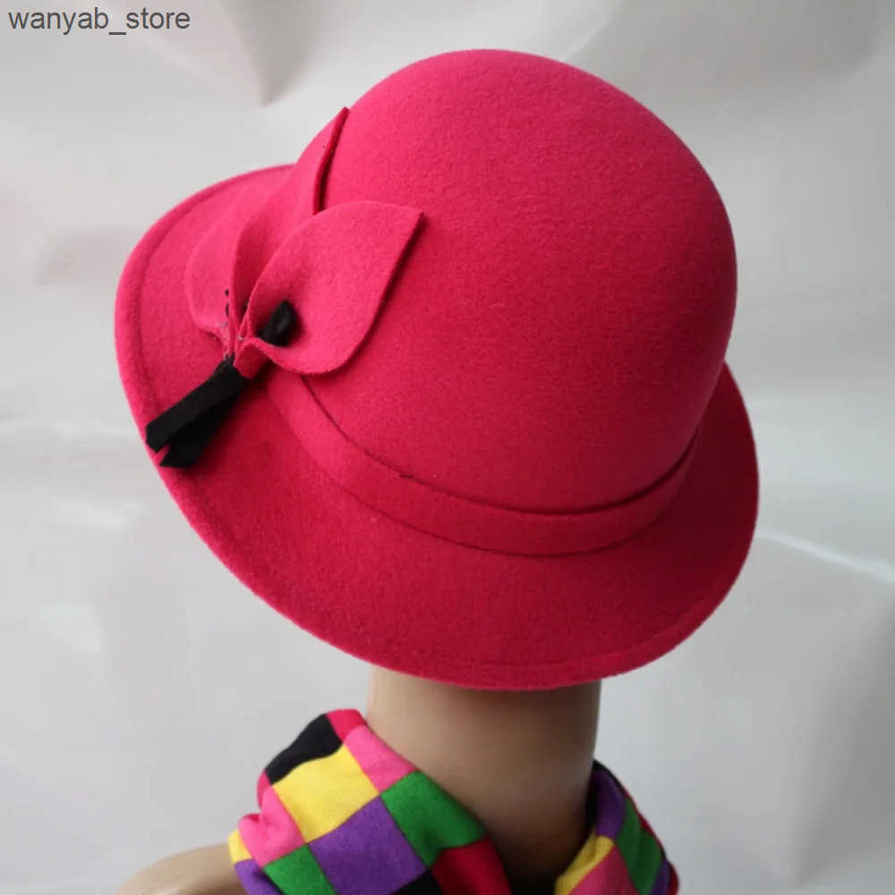 Wide Brim Hats Bucket Hats Brim Bowler Girl Fedora Hats Elegant Church Bowler Cloche Hats Autumn Winter Warm Hat Felt Bucket Cap Women Vintage Retro H