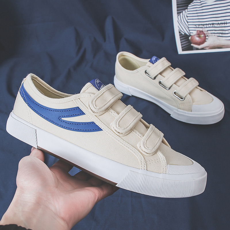 New Lazy Canvas Velcro Casual Board Adhesive Buckle Korean Edition Fashion White Shoes Single Foot Men's Shoes Designer Casual Shoes Versatile Bo