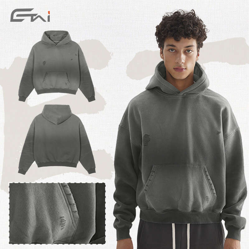 Men's Heavyweight Retro Loose Short For Teenagers With Off Shoulder Design, Double Layered Hat Men's Hoodie B3