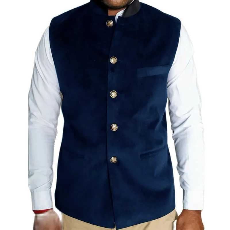 Men's Vests Mens Suit Vest Velvet Retro Slim Fit Jacket Stand-up Collar Steampunk Waistcoat Winter Warm Vest z241129