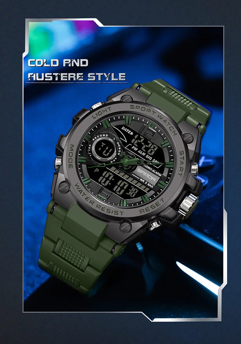 Sanda 9010 Alarm Clock Mode Analog Led Display Quartz Dgital Movement Outdoor Sports Waterproof Teenagers Wrist Stop Watch 240428