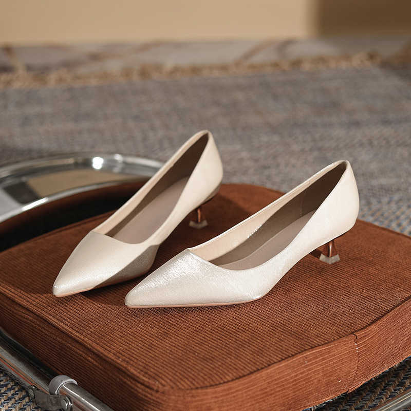 white high heeled womens shoes classic temperament short heel thin heel niche wedding banquet new item 6CM 3CM