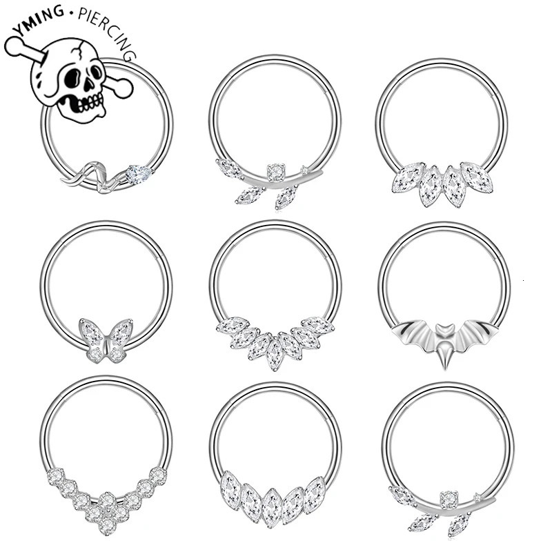 G23 Septum Nose Ring Piercing Body Jewelry 16G Moon Segment Snake Clicker Helix Ear Cartilage Heart Daith Hoop 241125
