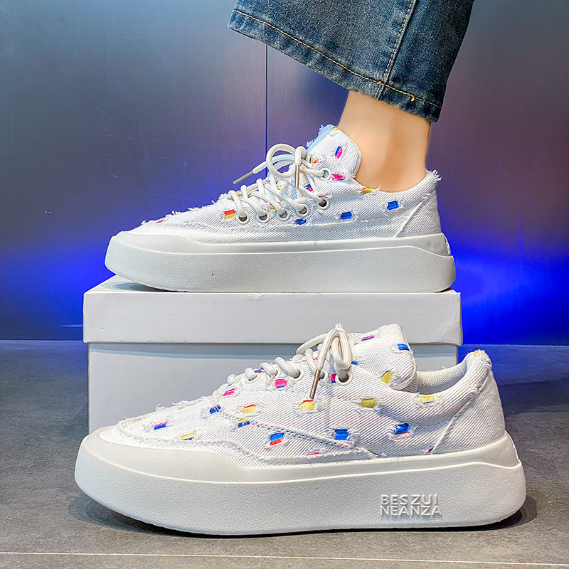 New men's flat bottomed work and leisure board with leather surface, low cut elastic band, multifunctional white shoes, men's shoes, designe