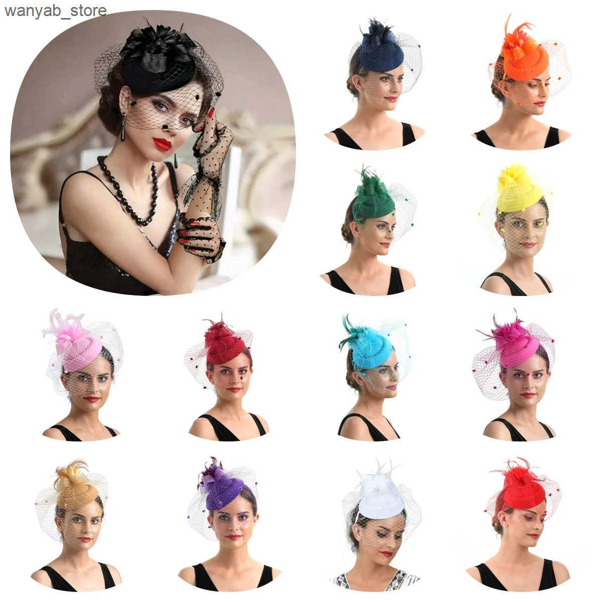 Wide Brim Hats Bucket Hats Bride Headband Perfect Gauze Felt Fabric Wedding Hat With Veil and Clip Unique Party Hat Fashion Church Hat Fascinator Fema