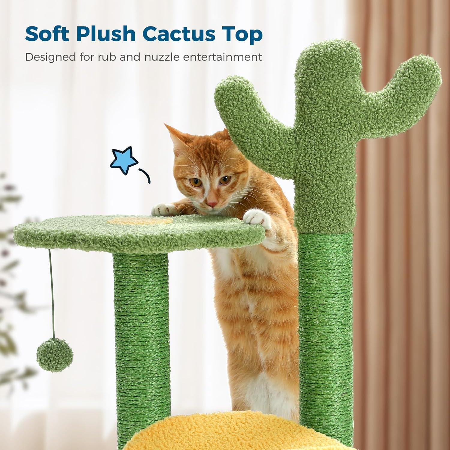 Made4Pets Cat Tree Cactus Cat Scratching Post Cats Tree Tower for Indoor Cat Scratchers Kitty Tower with Flower Perch, Dangling Ball, 3-7days delivery