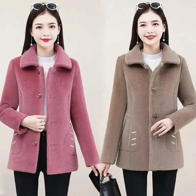 Winter Thickened Lamb Wool Jacket Womens Korean Style Slimming Leather Integrated Particle Fleece Overcoat 241121