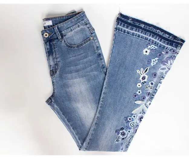 Women's Jeans Womens retro sparkling denim pants embroidered denim Trouser High Strt jeans elastic pleated hem pants H241130