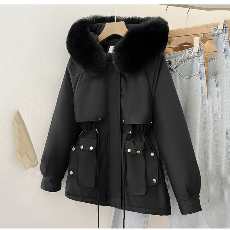 Winter Plus Size 3Xl Thick Parka Women Detachable Hooded Outerwear Big Fur Collar Student Cotton Padded Jacket