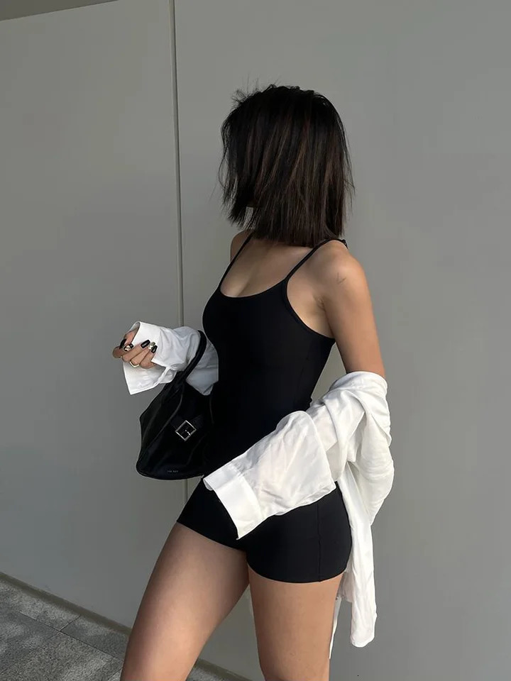 Solid Backless Tank Bodysuit Sexy Camisole Top Jumpsuit Womens Bodycon Summer Black Sleeveless Slim Rompers Y2k Clothing 241120