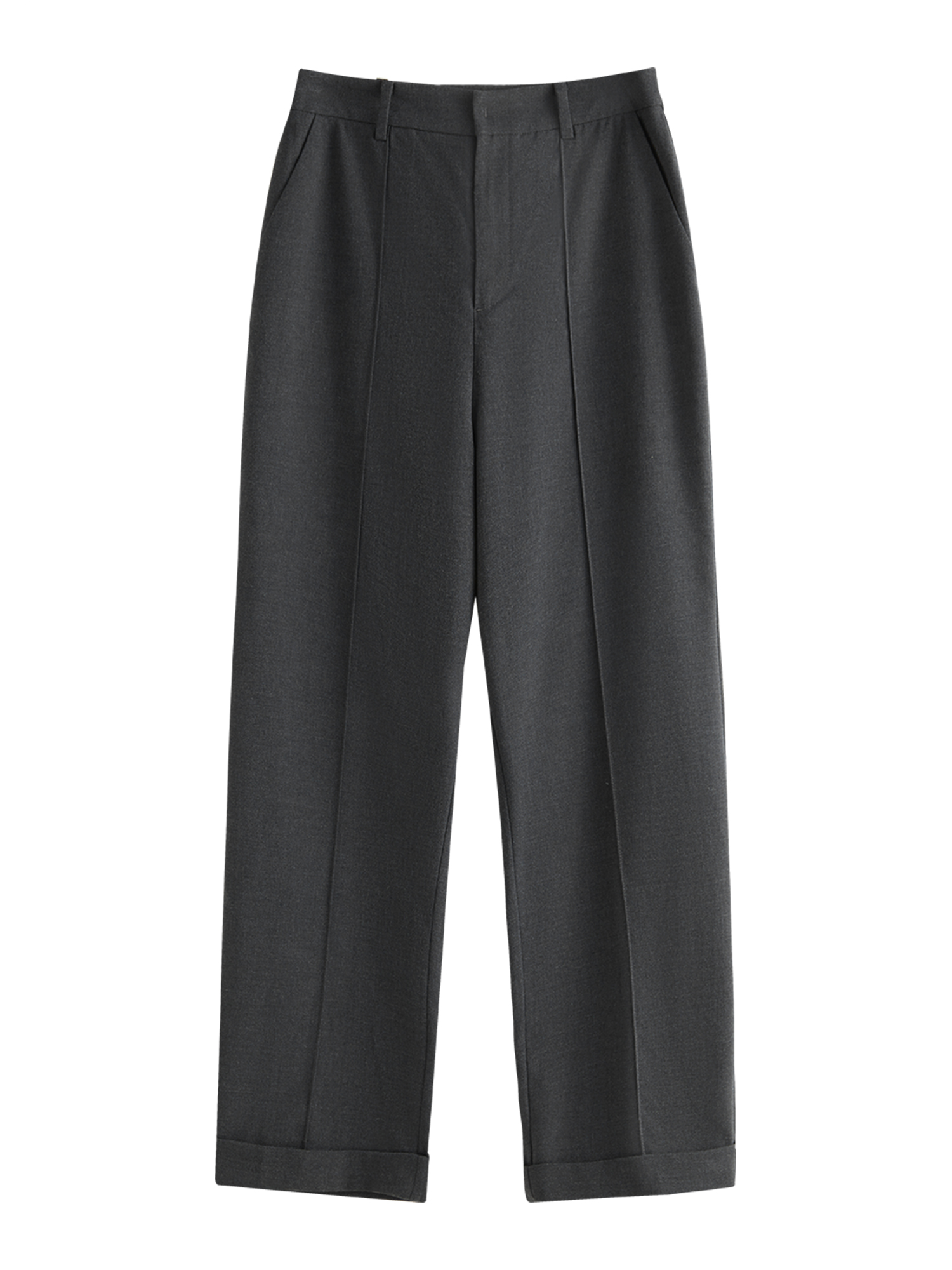 Women Winter Trousers Office Lady Dark Grey Cropped Commuter Pants High Waist Twill Straight Khaki Pant 24Fs14700