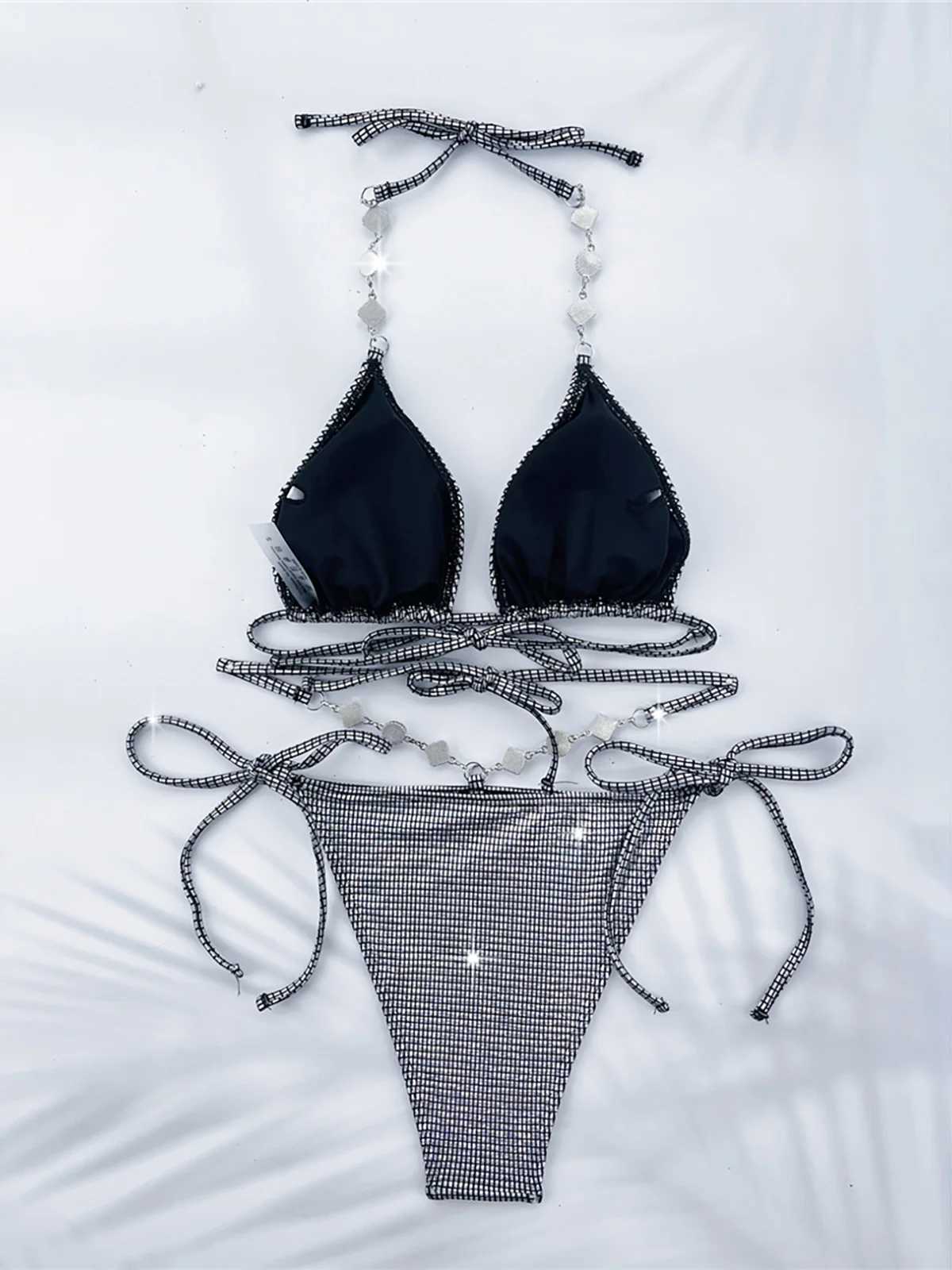 Women's Swimwear XS - L New Diamond Rhinestones Halter Bikini Women Swimwear Female Swimsuit Two-pieces Bikini set Bather Bathing Suit Swim K5570